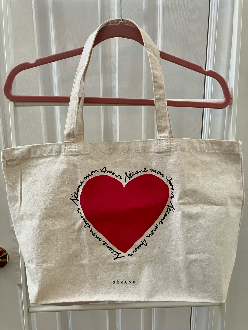 Brand New Sézane Cream Cotton Tote with Red Heart - Sézane Mon Amour